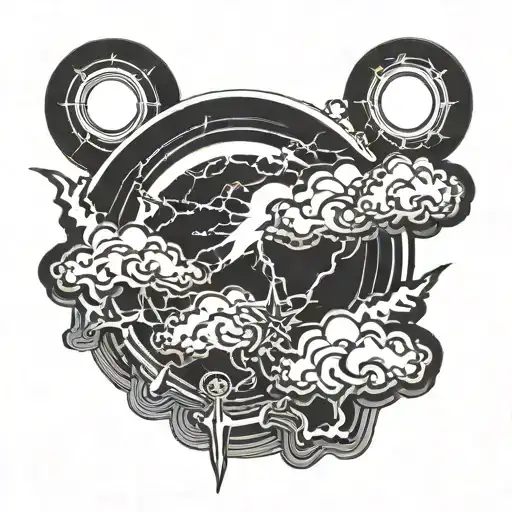 lightning cloud sun tattoo design idea