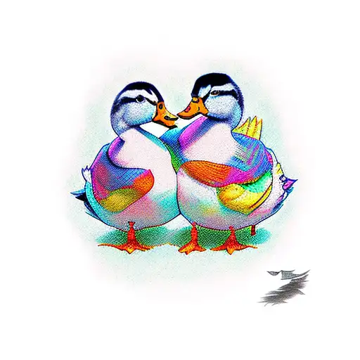 duck couple love and fury tattoo design idea