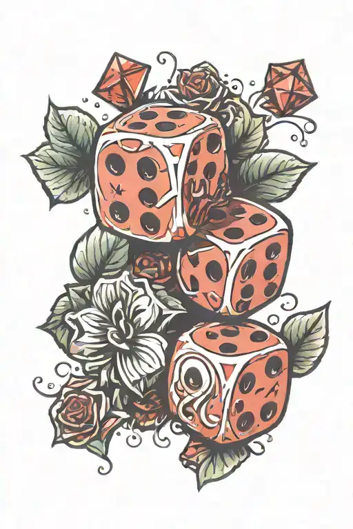 red dice, lucky tattoo design idea
