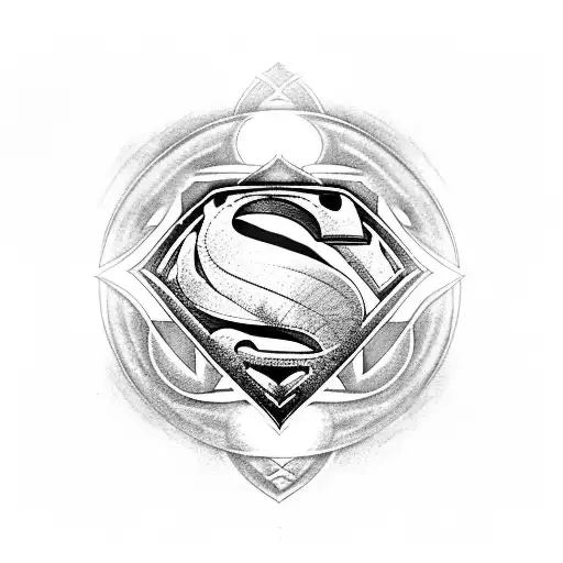 Sleeve with the Logo of a man of steel with Scandinavian Viking patterns in Roma tattoo design idea