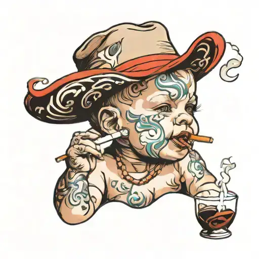 Shaded Baby smoking a cigarette smoke forming tattoo design idea