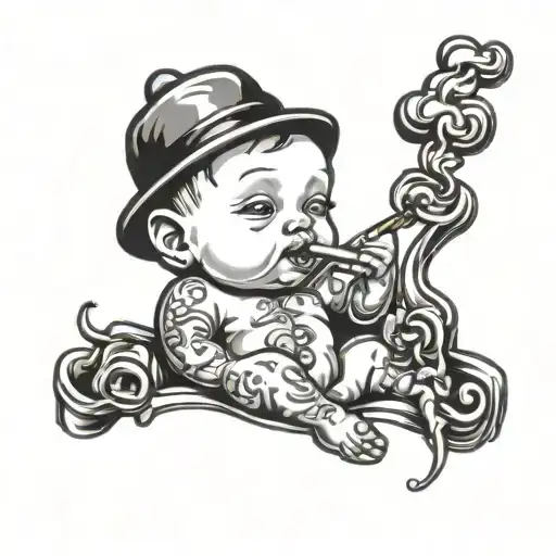 Baby smoking a cigarette smoke rising from the tip tattoo design idea