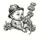 Baby smoking a cigarette smoke rising from the tip tattoo design idea