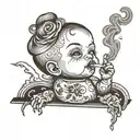 Baby smoking a cigarette smoke rising from the tip tattoo design idea