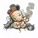 Baby smoking a cigarette smoke rising from the tip tattoo design idea