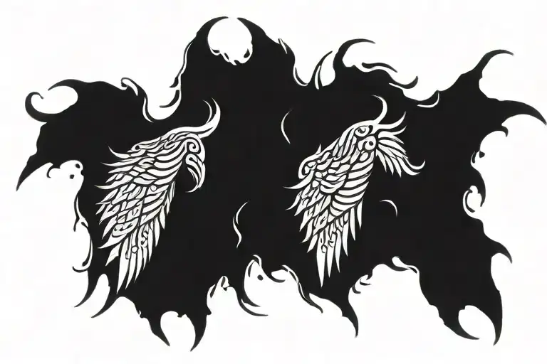 wings with fire and rain around them  tattoo design idea