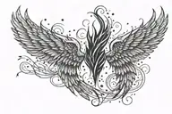 wings with fire and rain falling tattoo design idea