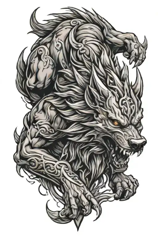 fenrir attacking thor  tattoo design idea