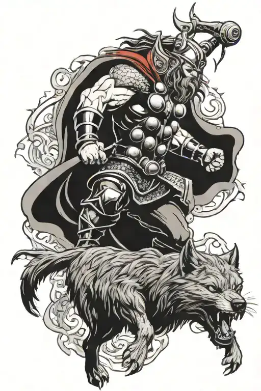 thor fighting fenrir  tattoo design idea