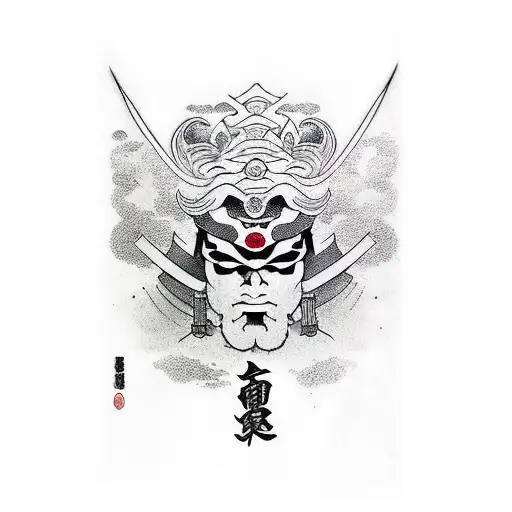 árbol cerezo, geisha guerrera con katana y zorro de nueve colas tattoo design idea