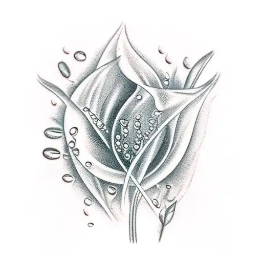 blades of grass, bluebells, dewdrops, tulips tattoo design idea