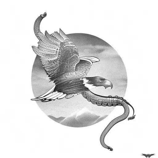 flying crow carrying a snake tattoo design idea