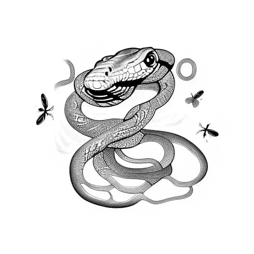 snake with butterflies  tattoo design idea