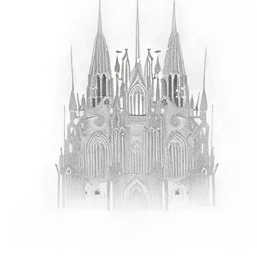 dark gothic cathedral with lots of spires  tattoo design idea