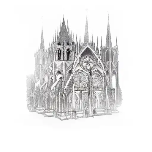 dark gothic cathedral with lots of spires  tattoo design idea