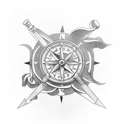 A black-grey tattoo of a muscular arm holding a compass, symbolizing the combination of topography and weightlifting tattoo design idea