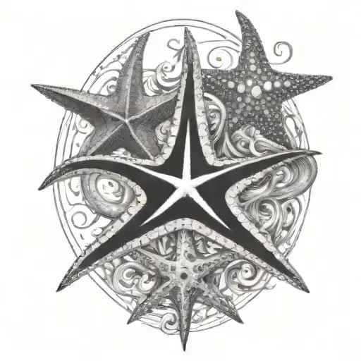 starfish and squid wrapped tattoo design idea