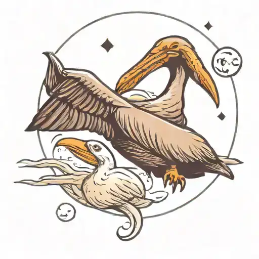 a pelican tattooing a sea lion on the moon tattoo design idea