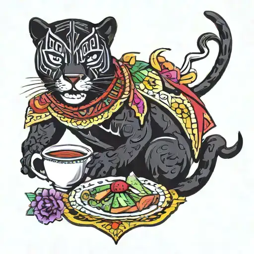 a black panther eating a mexican in pancho tattoo design idea