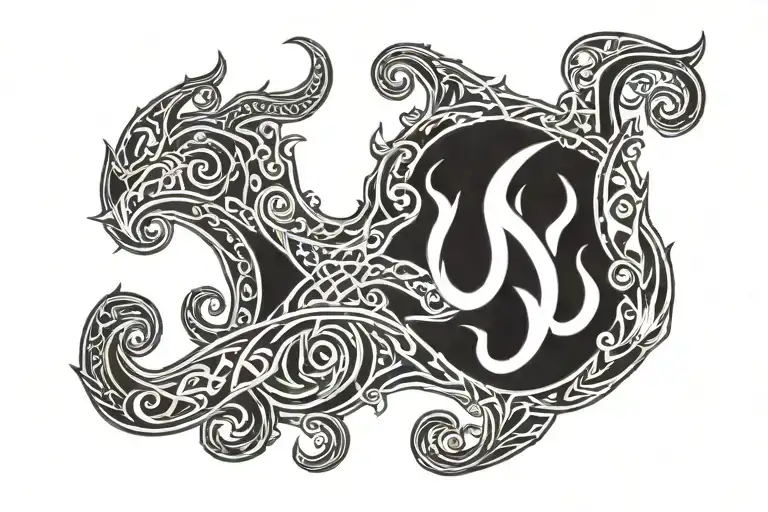 arm band flames with nordic runes tattoo design idea