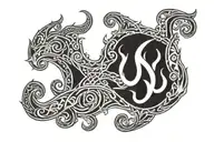 arm band flames with nordic runes tattoo design idea