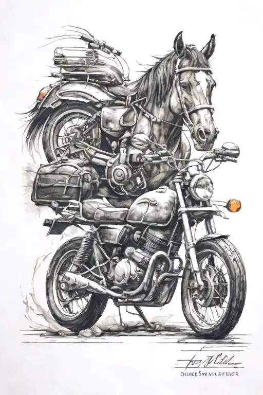 horse and motorbike tattoo design idea