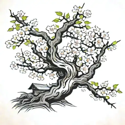 family, peace love and prosperity Japanese cherry blossom tree tattoo design idea