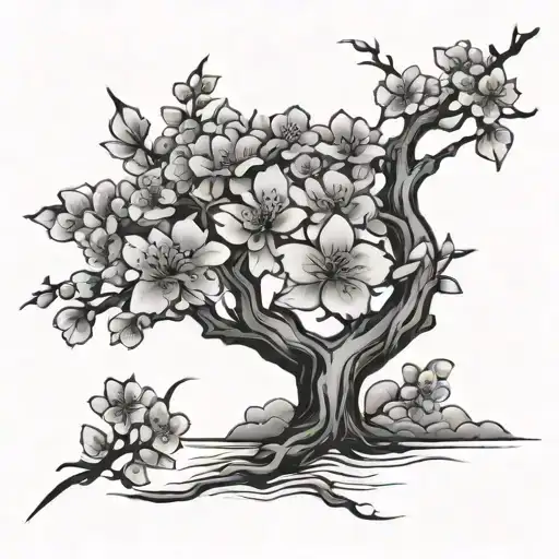 family, peace love and prosperity Japanese cherry blossom tree tattoo design idea
