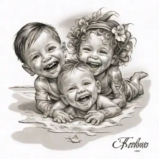 A portrait of your children laughing and playing on the sandy beaches of Turks and Caicos, blending your favorite things with your favorite vacation destination tattoo design idea