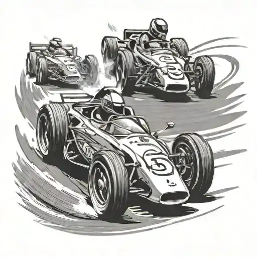 A dynamic scene of a late model race car speeding down the track, capturing the excitement of watching your son race tattoo design idea