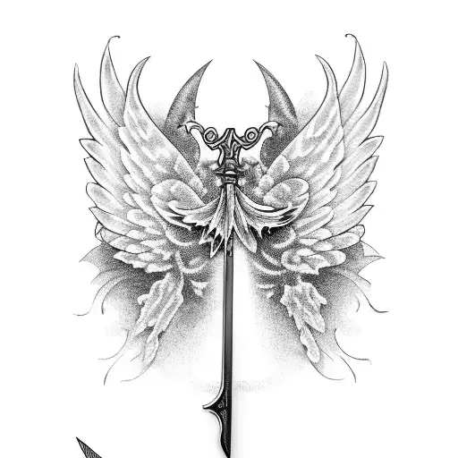 sword with butterfly wings tattoo design idea