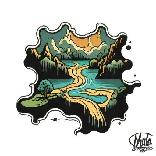 tattoo of a satellite view of a river flowing tattoo design idea