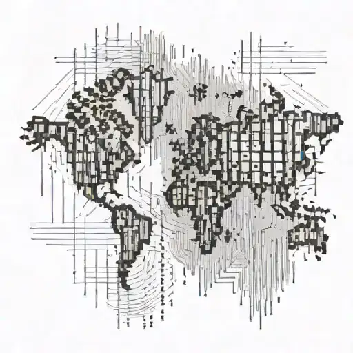 A paper map of the world turns into a binary code tattoo design idea
