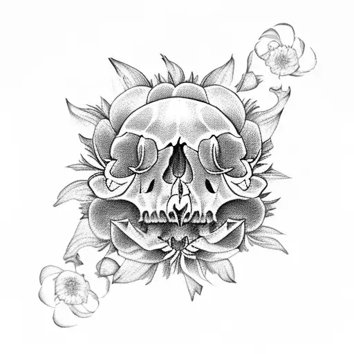 peony chrysanthemum skull mandala tattoo design idea