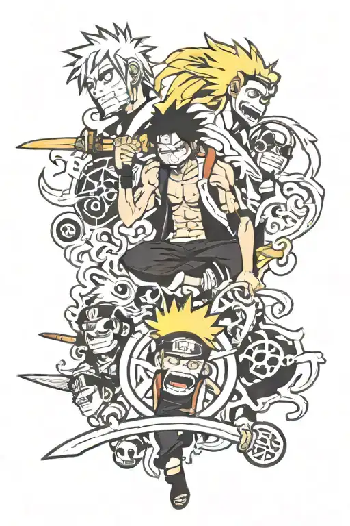 bleach, one piece, naruto, tattoo design idea
