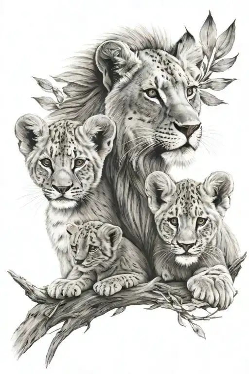 2 doves,  lion cub tattoo design idea