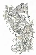 a wolf and some koi fish surrounded by different types of flowers and pot leaf tattoo design idea