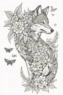 a wolf and some koi fish surrounded by different types of flowers and pot leaf tattoo design idea