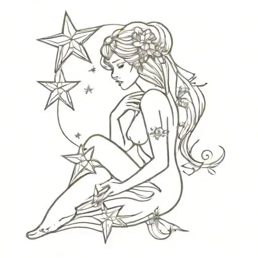 fairy with flowers and stars tattoo design idea