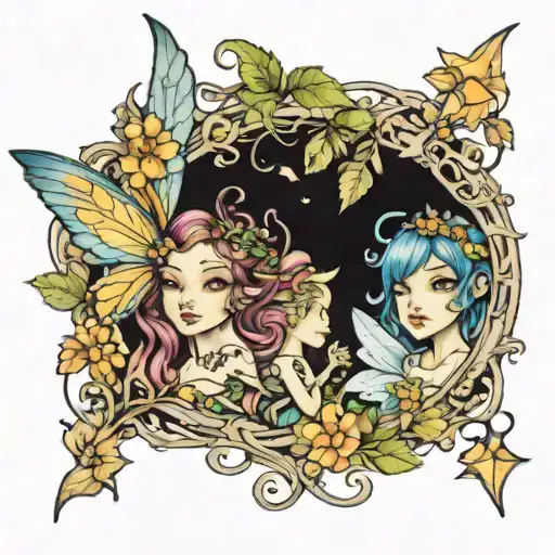 fairies peeking through representing tattoo design idea
