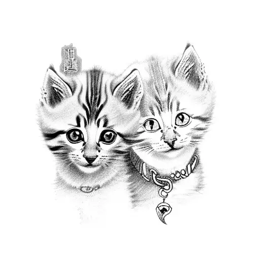 2 kittens with pink uzi  tattoo design idea