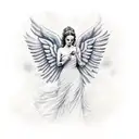 female angel with wings and roses and old Watch for men tattoo design idea