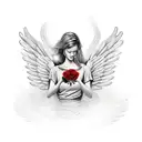female angel with wings and roses and old Watch for men tattoo design idea