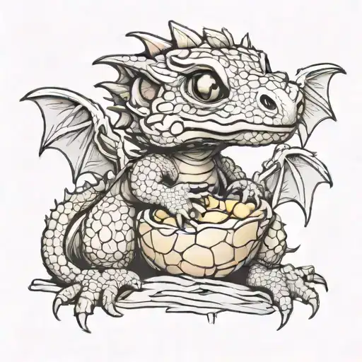 baby dragon breaking out of a peanut shell tattoo design idea