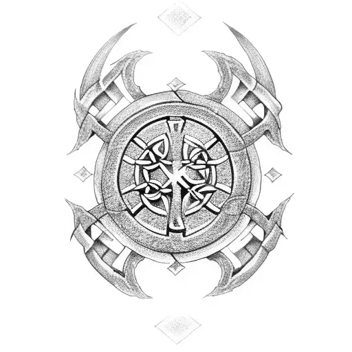 broken celtic cross with a dragon ontop tattoo design idea