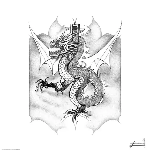 dragon standing on a celtic cross tattoo design idea