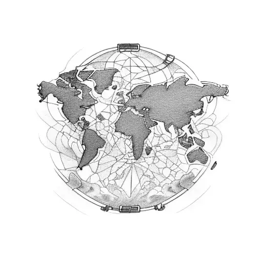 Create a tattoo design that showcases a world map with anime characters engaging in various sports activities in different countries, representing your passion for travel, sports, and anime. tattoo design idea