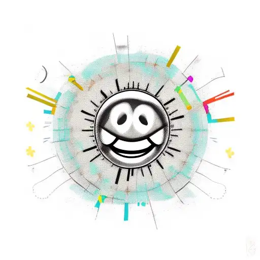 Smiley face with a distressed look in the eyes, surrounded by barbed wire and the text "Cautiously optimistic" tattoo design idea