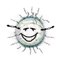 Smiley face surrounded by barbed wire and the text "Cautiously optimistic" tattoo design idea