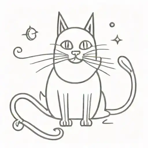 A sleek black cat with Capricorn horns and tail wrapped tattoo design idea